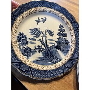 Booths Blue Real Old Willow Salad Plate 7" Gold Trim Scalloped  A8025 Set Of 5